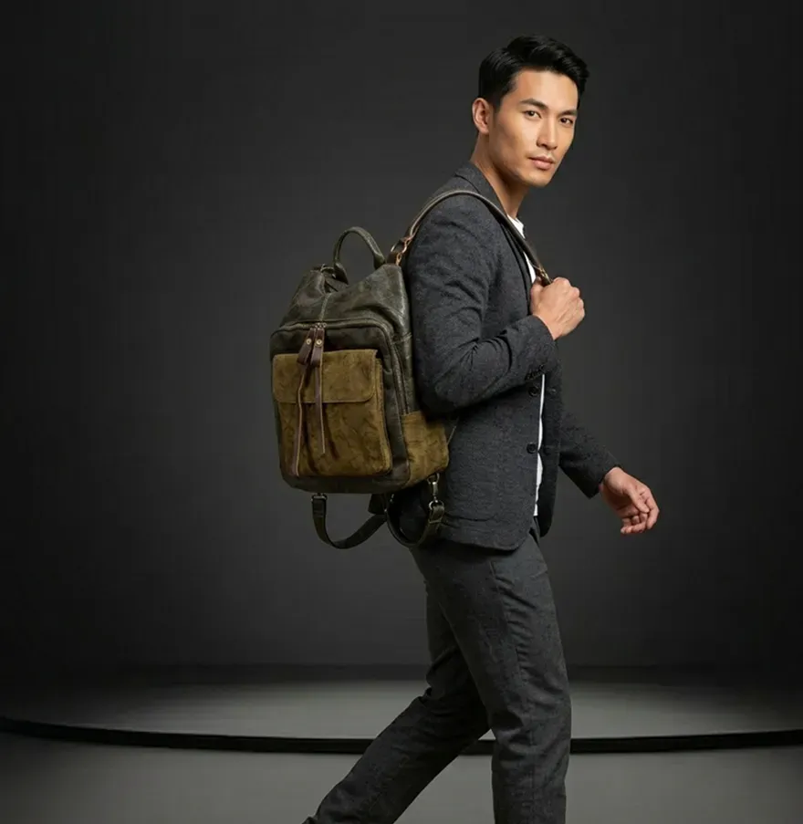 Olive Leather Backpack