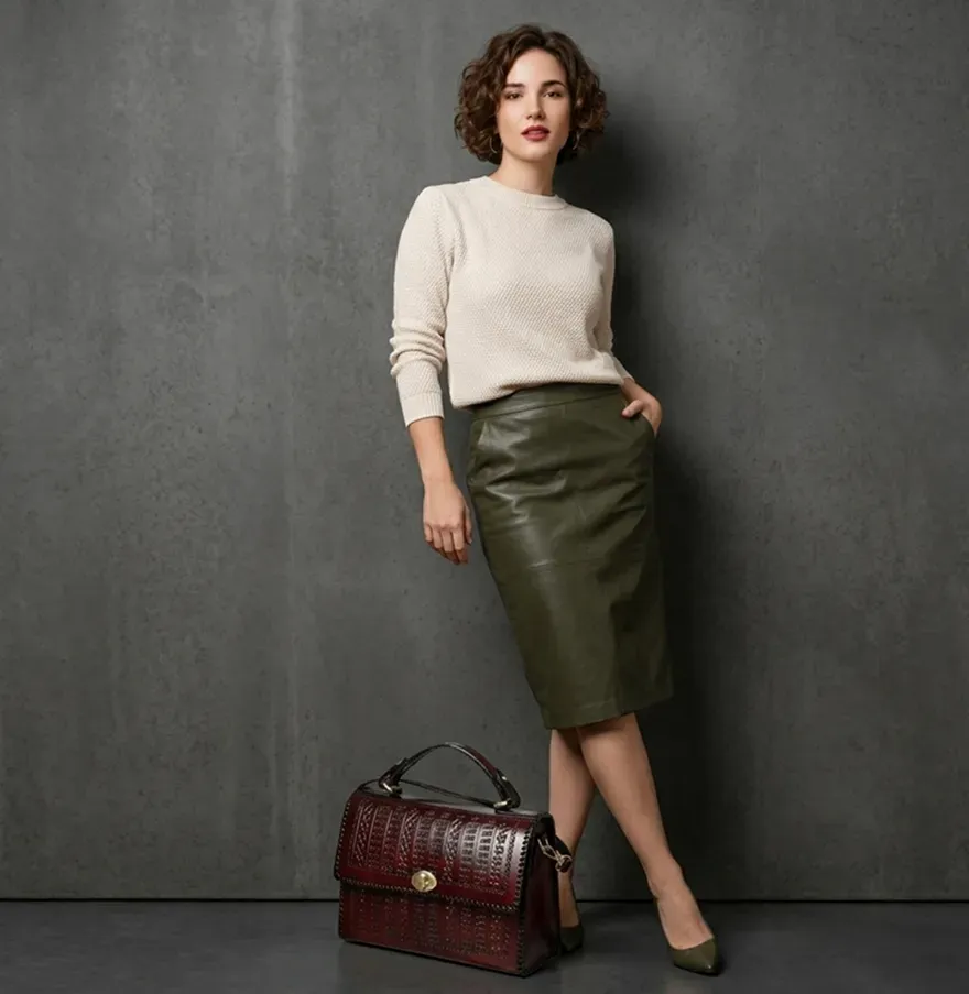 Burgundy Croc-Embossed Bag