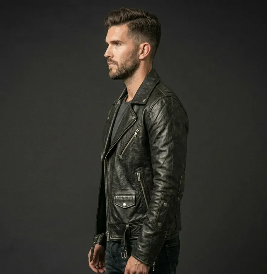 Distressed Black Biker Jacket