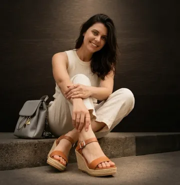 Translation missing: en.Tan Leather Wedge Sandals