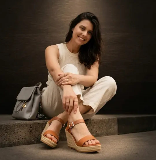 Translation missing: en.Tan Leather Wedge Sandals