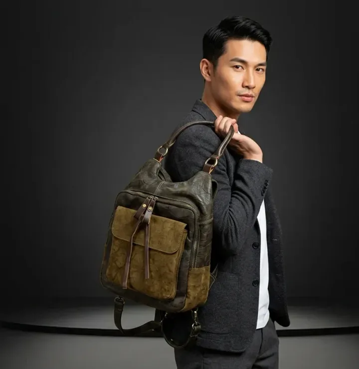 Olive Leather Backpack
