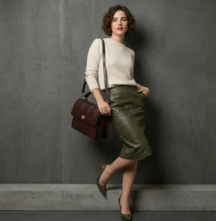 Burgundy Croc-Embossed Bag