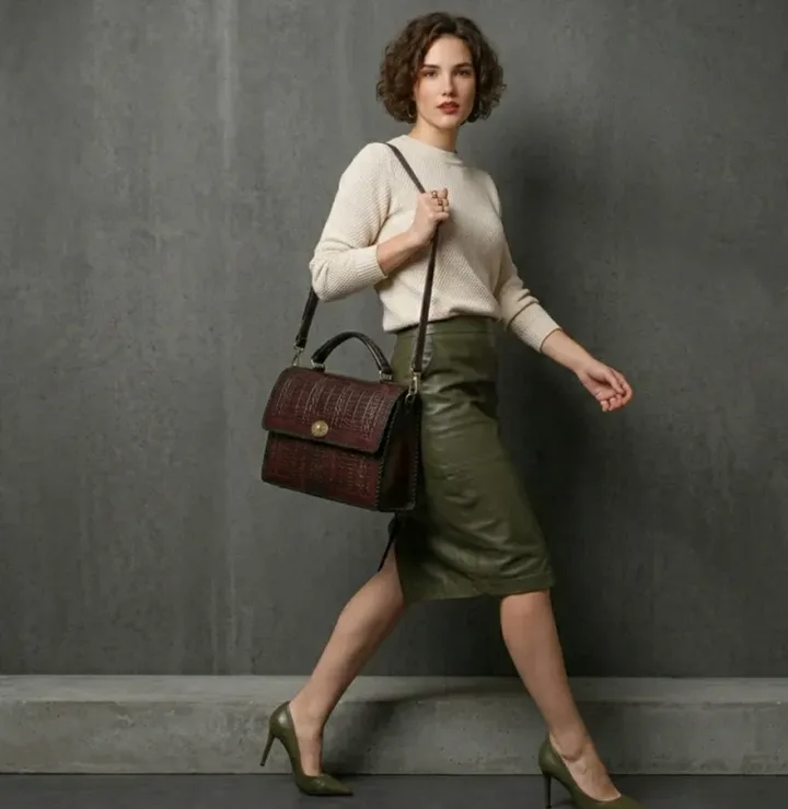 Burgundy Croc-Embossed Bag