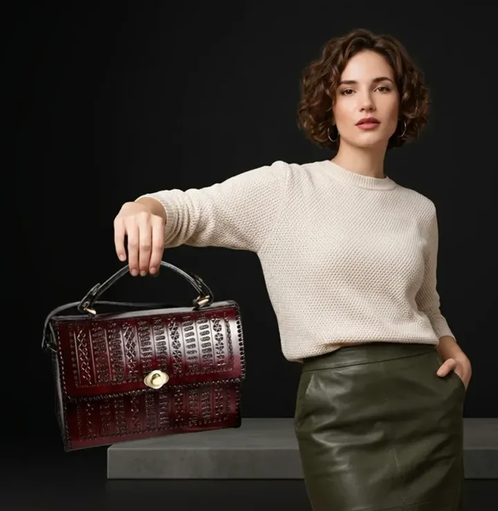 Burgundy Croc-Embossed Bag