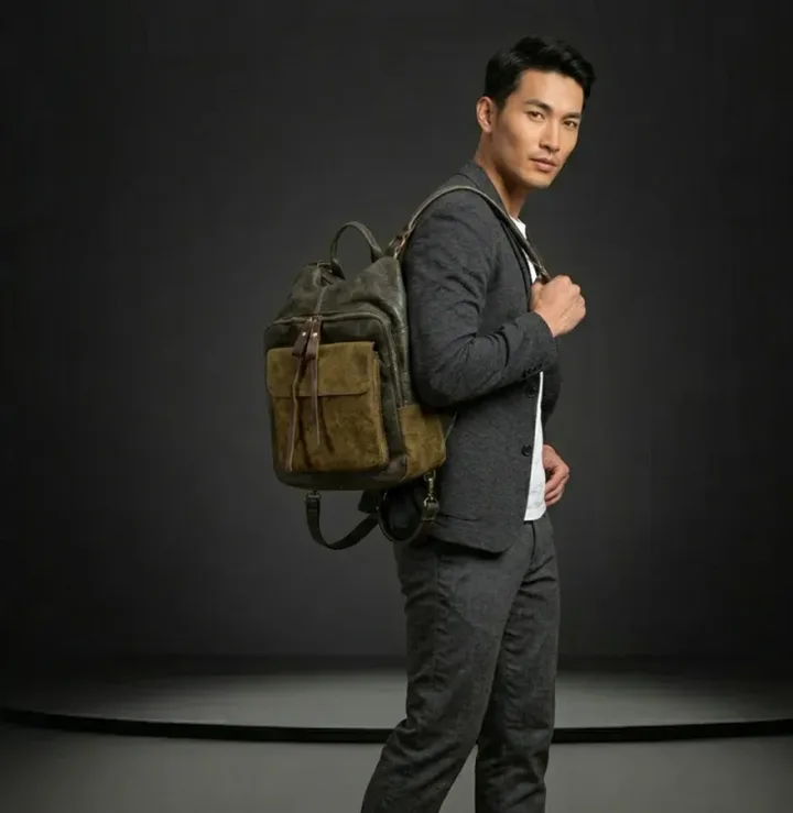 Olive Leather Backpack