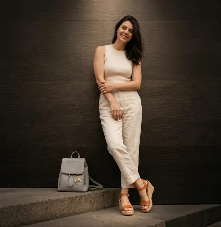 Tan Leather Wedge Sandals