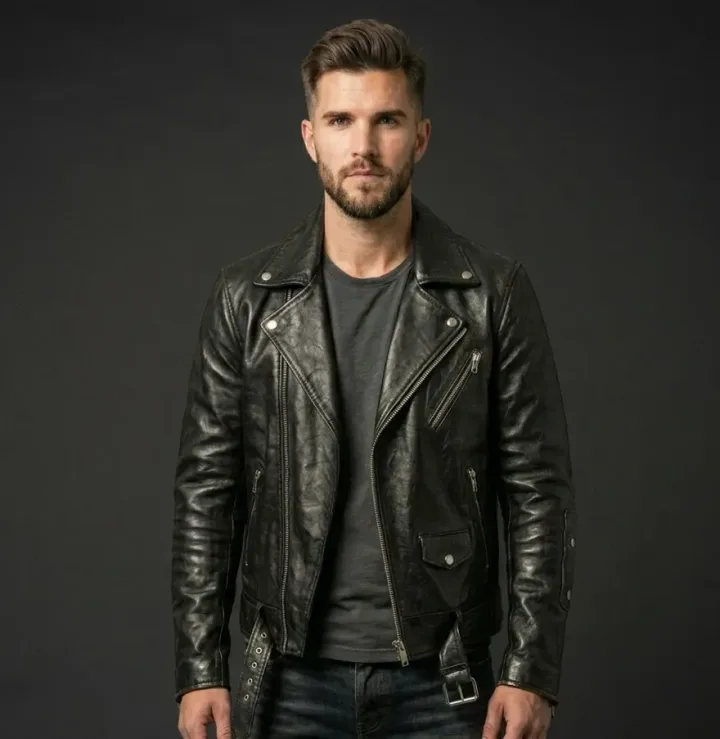 Distressed Black Biker Jacket