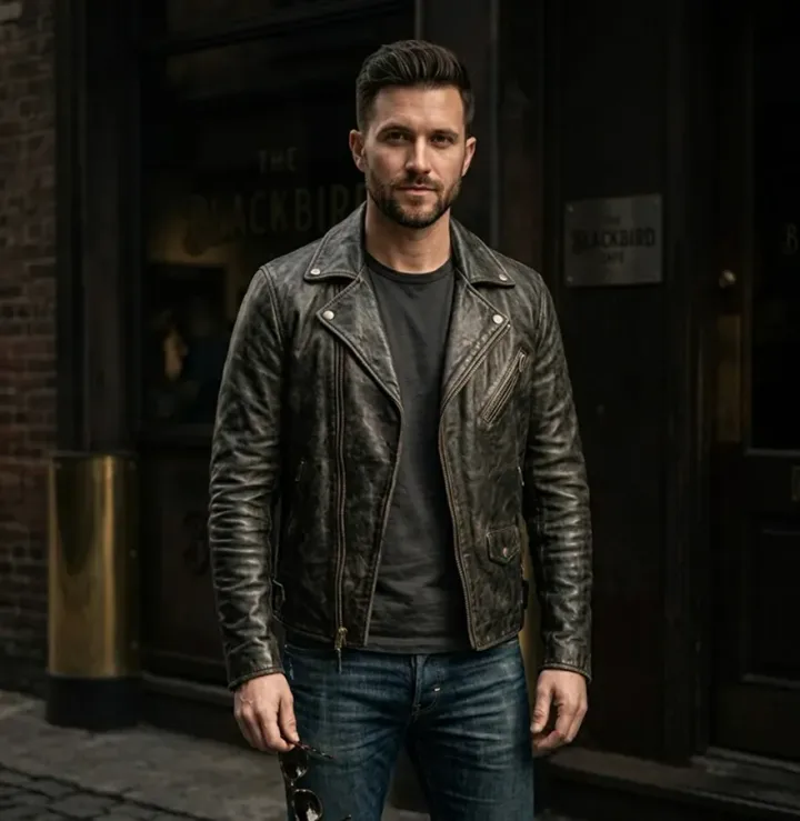 Distressed Black Biker Jacket