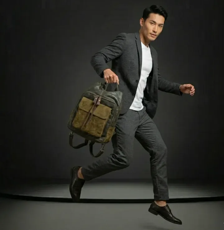 Olive Leather Backpack